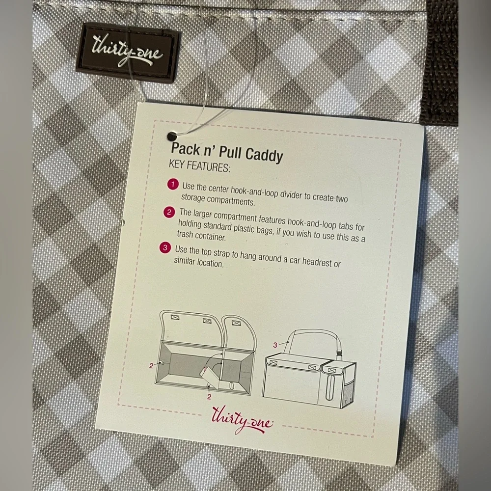 Thirty-One NWT Pack n’ Pull Caddy - Brown and White Gingham